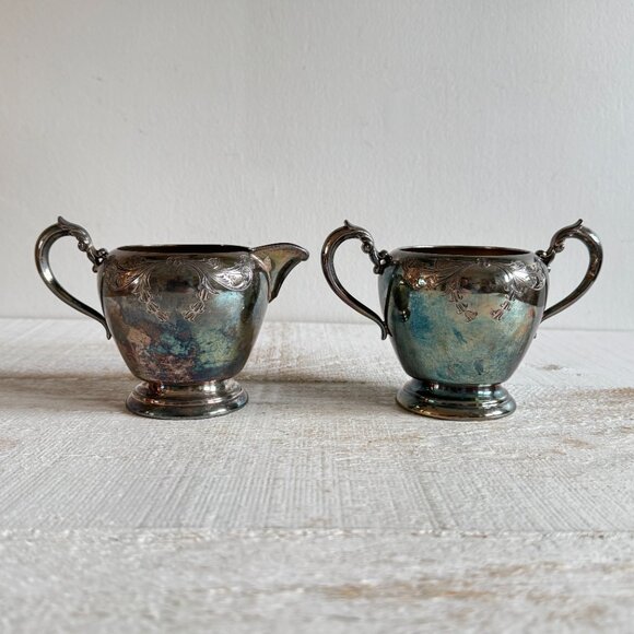 Vintage Victorian Silver Plate E.P.B.M. Sugar and Creamer Set - Picture 2 of 10